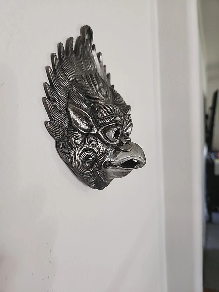6" Brass Bronze Garuda Wall Hanging face mask head home decor wall decoration - Image 4 of 4