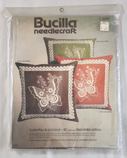 Vintage Bucilla Needlecraft Pillow Kit Boho Butterfly Brown