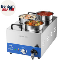 ETL Listed Commercial 12L Soup Warmer with 3 4L Pot Drain,Seamless One-Piece Tan