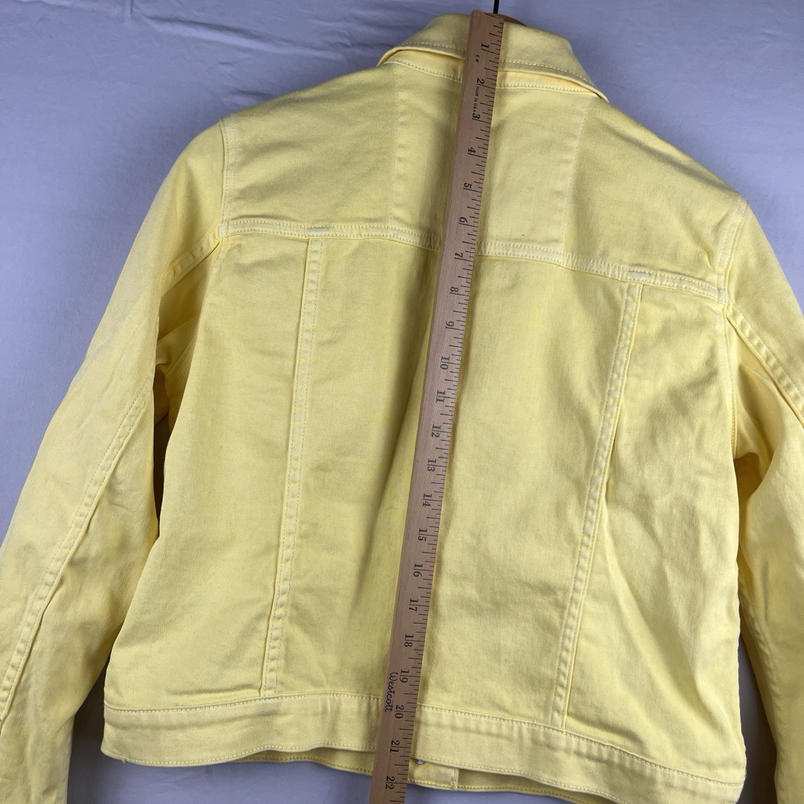 Michael Kors Butter Yellow Stretch Denim Jacket Size M thumbnail 6