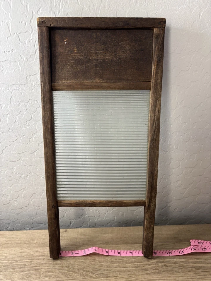 Rustic Vintage GLASS Washboard Small Wood Frame USA True American Farmhouse Deco - Image 4 of 4