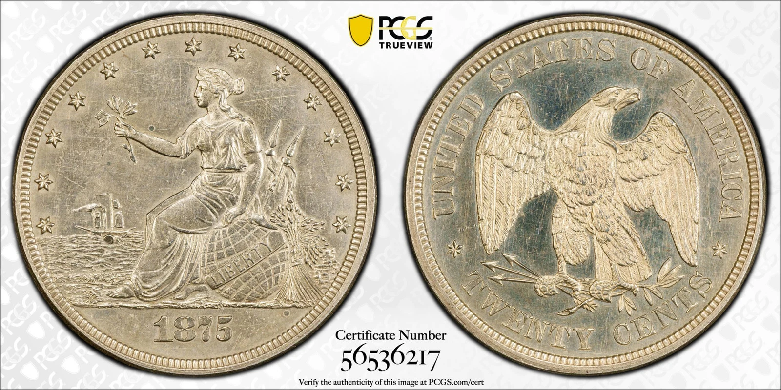 1875 P Patterns Twenty Cent Piece (silver) PCGS PR-62 J-1399