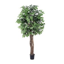 Pemberly Row 6' Artificial Ficus Executive Tree with Rattan Basket in Green