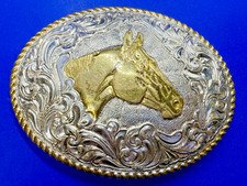 Collectible Crumrine Jeweler Bronze Horse Head Western Vintage Belt Buckle