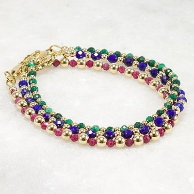 Lapis · Malachit · Rubin Armband Trio · 14k Gold Filled Stack · Edelstein Armband