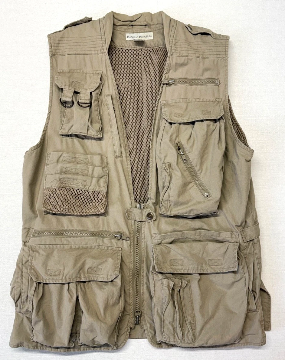 VTG Banana Republic Safari Vest Men's Small Fishing Travel Photography Hunting