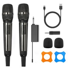 Wireless Microphones, UHF Metal Black Rechargeable Wireless Microphone,with 6...
