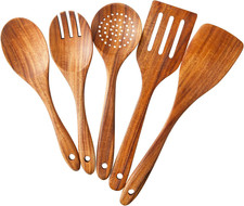 5 Piece Wooden Spoons for Cooking - Natural Finish Wooden Cooking Utensils