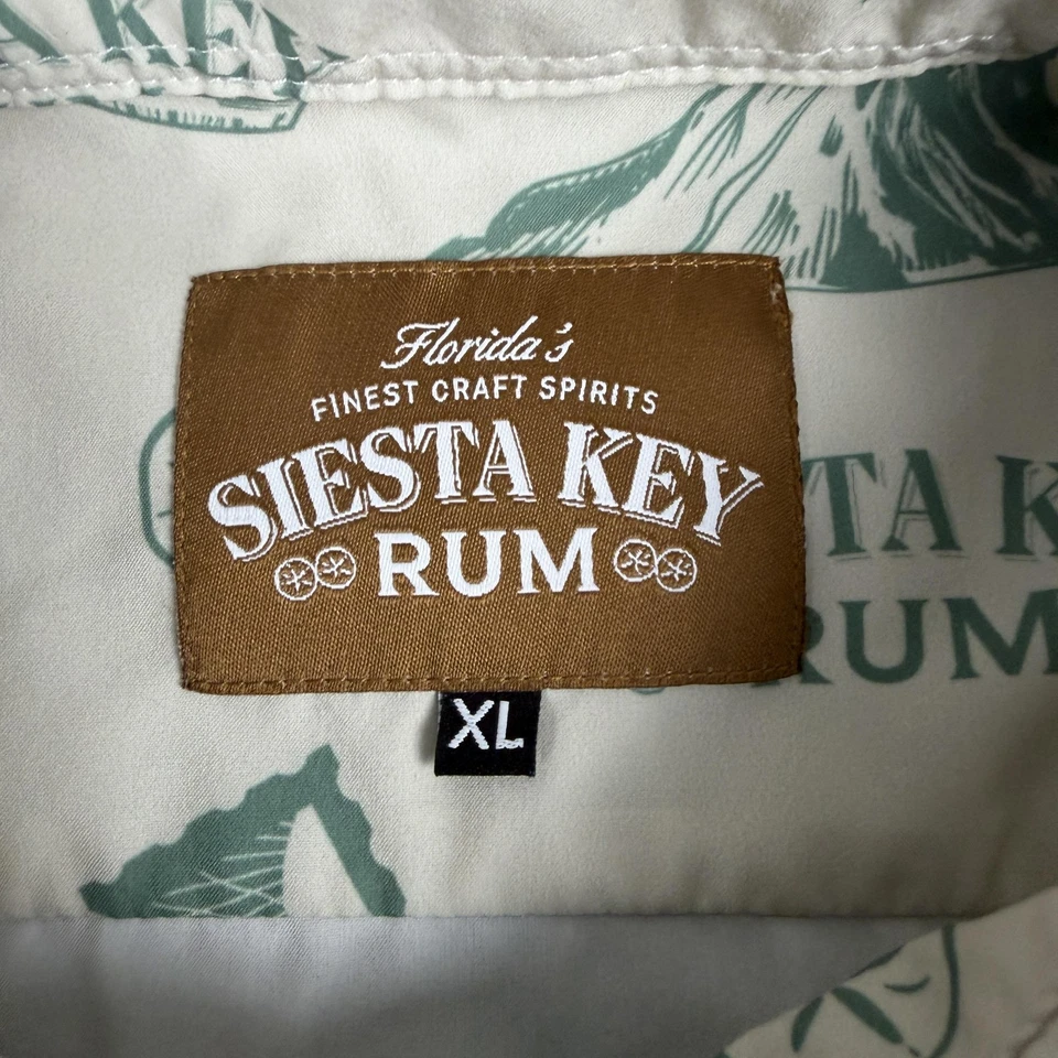 Siesta Key Rum Shirt Mens XL White Green Hawaiian Button Front Tropical Florida - Image 4 of 4