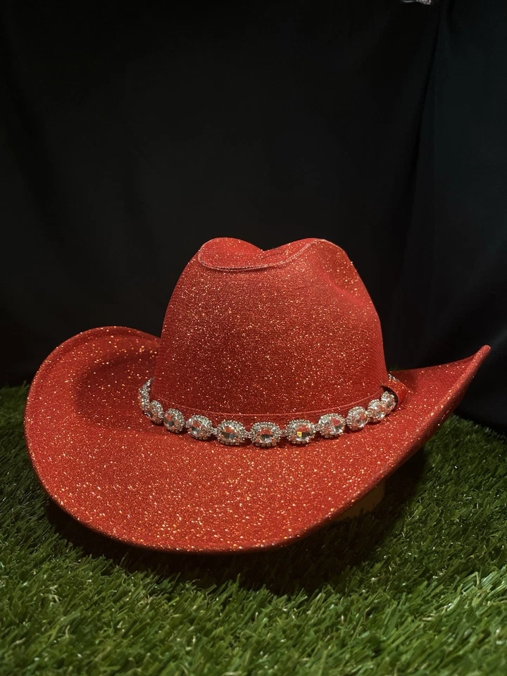 Sombrero Western The Blood Diamond - Acentos Carmesí Profundo con Cristal de Lujo Brillo Rojo Foto 4 de 4