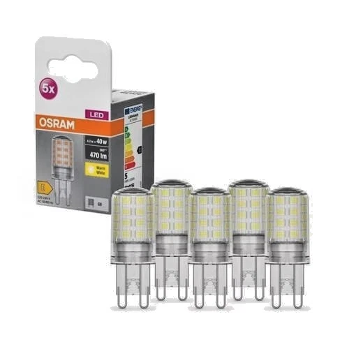 LED Base PIN 40 300° 4.2W 827 Clear G9 5-er Pack