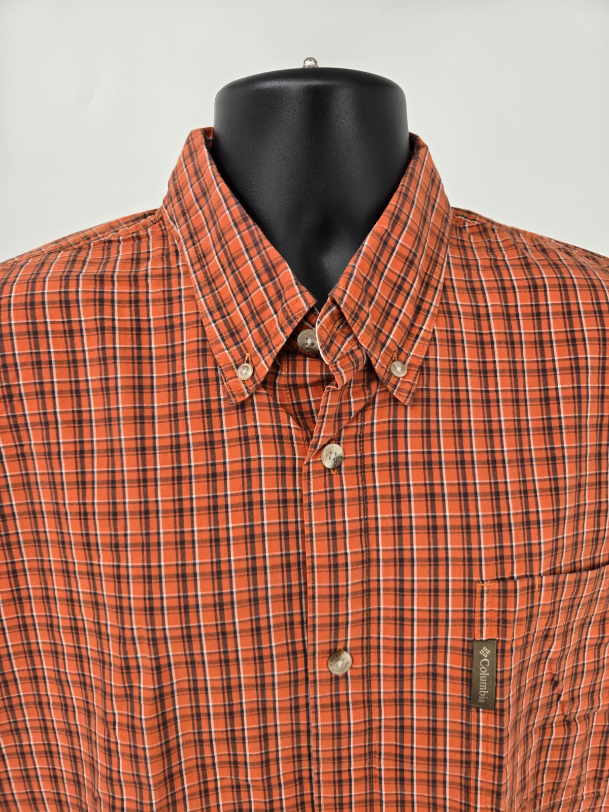 Columbia Shirt XLT TALL Orange Plaid Outdoor Pocket Long Sleeve Casual Men *