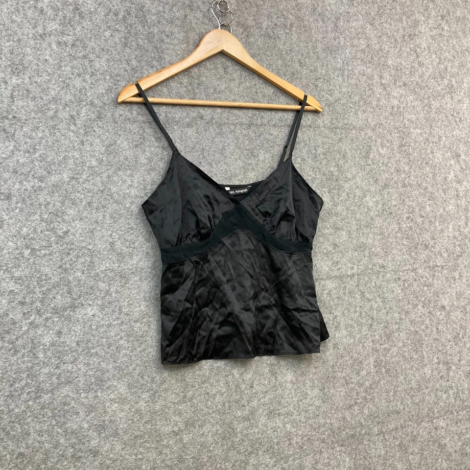 Marks and Spencer Silk Camisole Top Womens Small Black Satin Sleeveless 1907 — 第 2/4 张图片