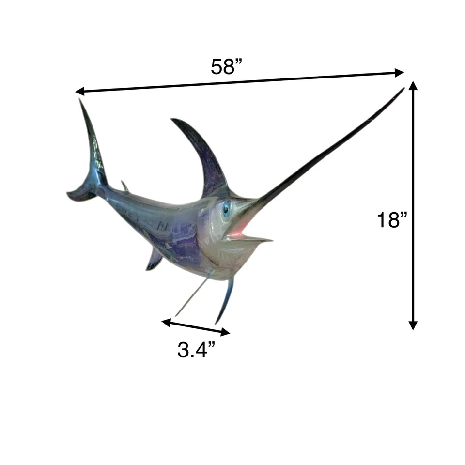 Swordfish Large 58” Wall Mount Replica Hand Painted Nautical Decor - Image 2 of 4