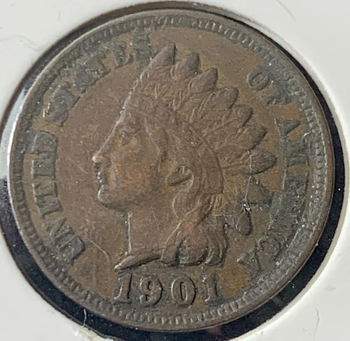 1901 Indian Head Cent Penny- Fine/VF Details, Full Liberty 2 Diamonds - SN246