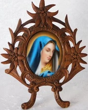 Antique 1800's KPM Painted Porcelain Virgin Mary Miniature Plaque Portrait Frame