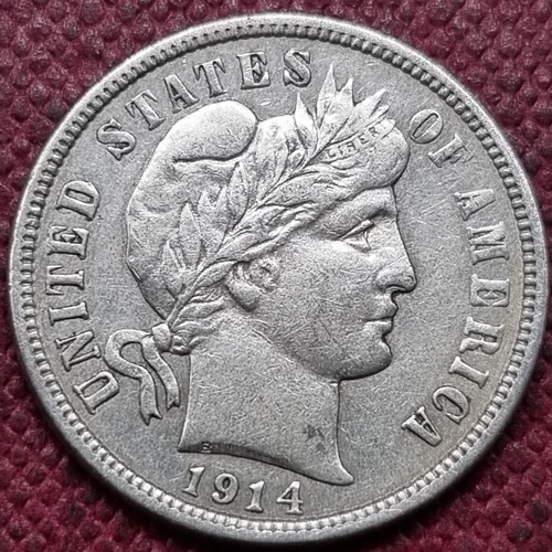 1914 D Barber Dime 10c Higher Grade AU #77375