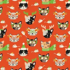 Feline Drive Fabric CHRISTMAS FRIENDS Cat Masquerade - Fat Quarter 18"x22" FQ