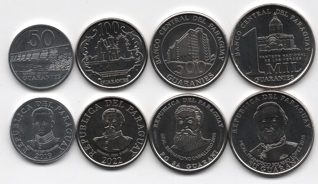 Paraguay - set 4 coins 50 100 500 1000 Guaranies 2019 - 2022