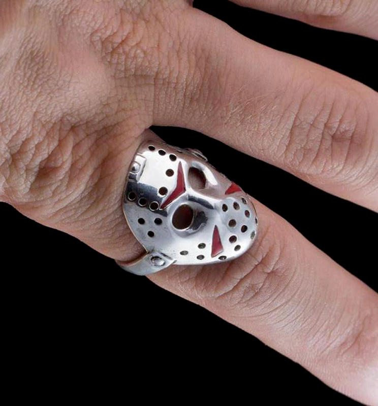 Konov Stainless Steel Biker Ring - Halloween Jason Mask Design, Black Silver, Size 8 With Gift Bag