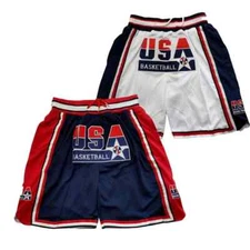 USA '1992 Dream Team' Basketball Athletic Shorts - Men's 5 Sizes - White or Blue