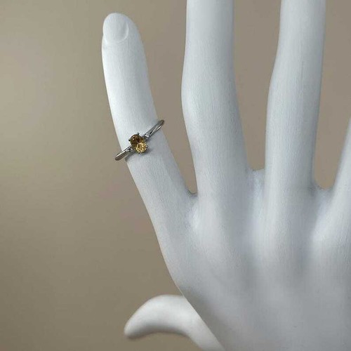 14k White Gold Natural Citrine and Diamonds Gemstone Minimalist Women Ring - Picture 3 of 5