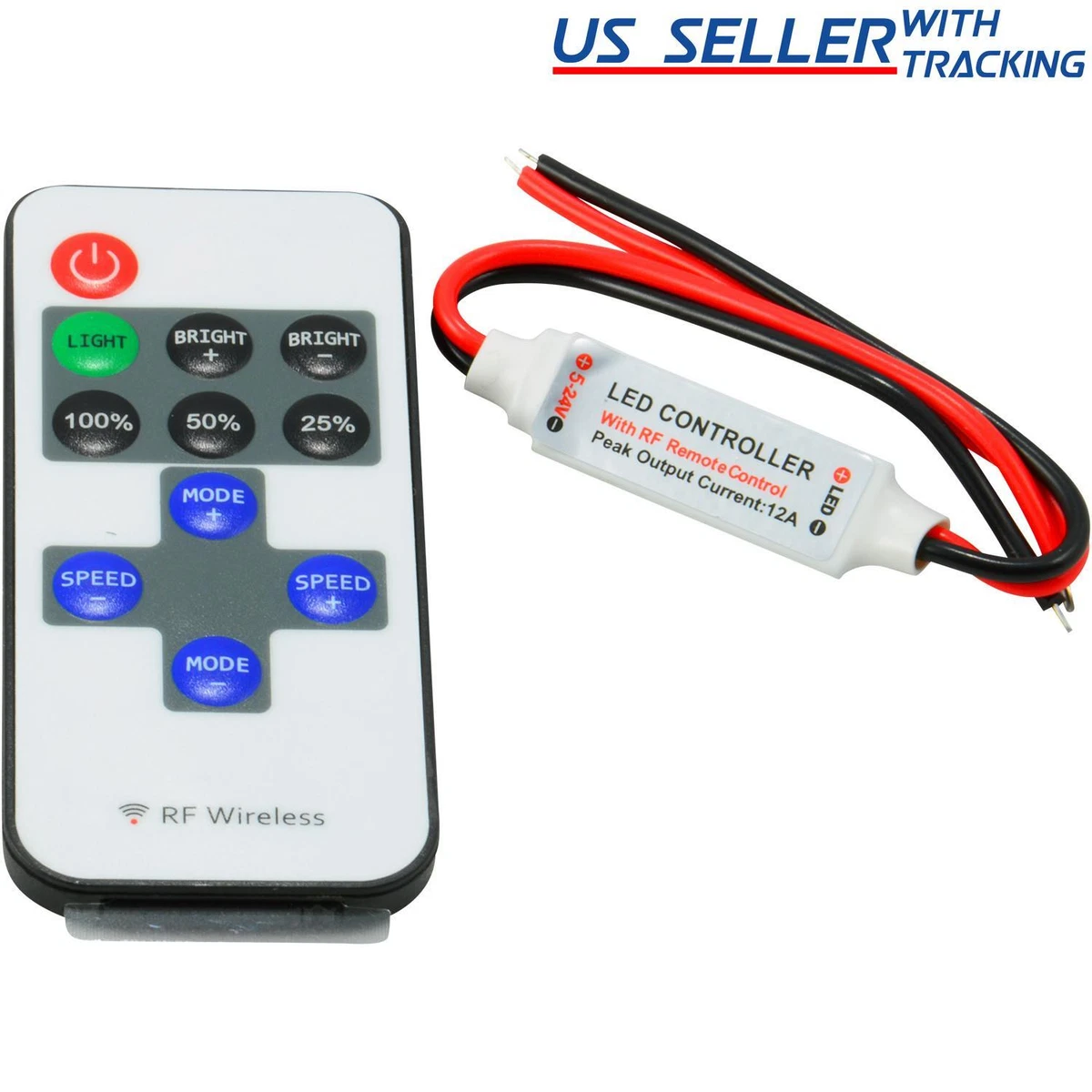 12V Mini Controller Inline Dimmer with RF Wireless Remote for LED Strip  Light