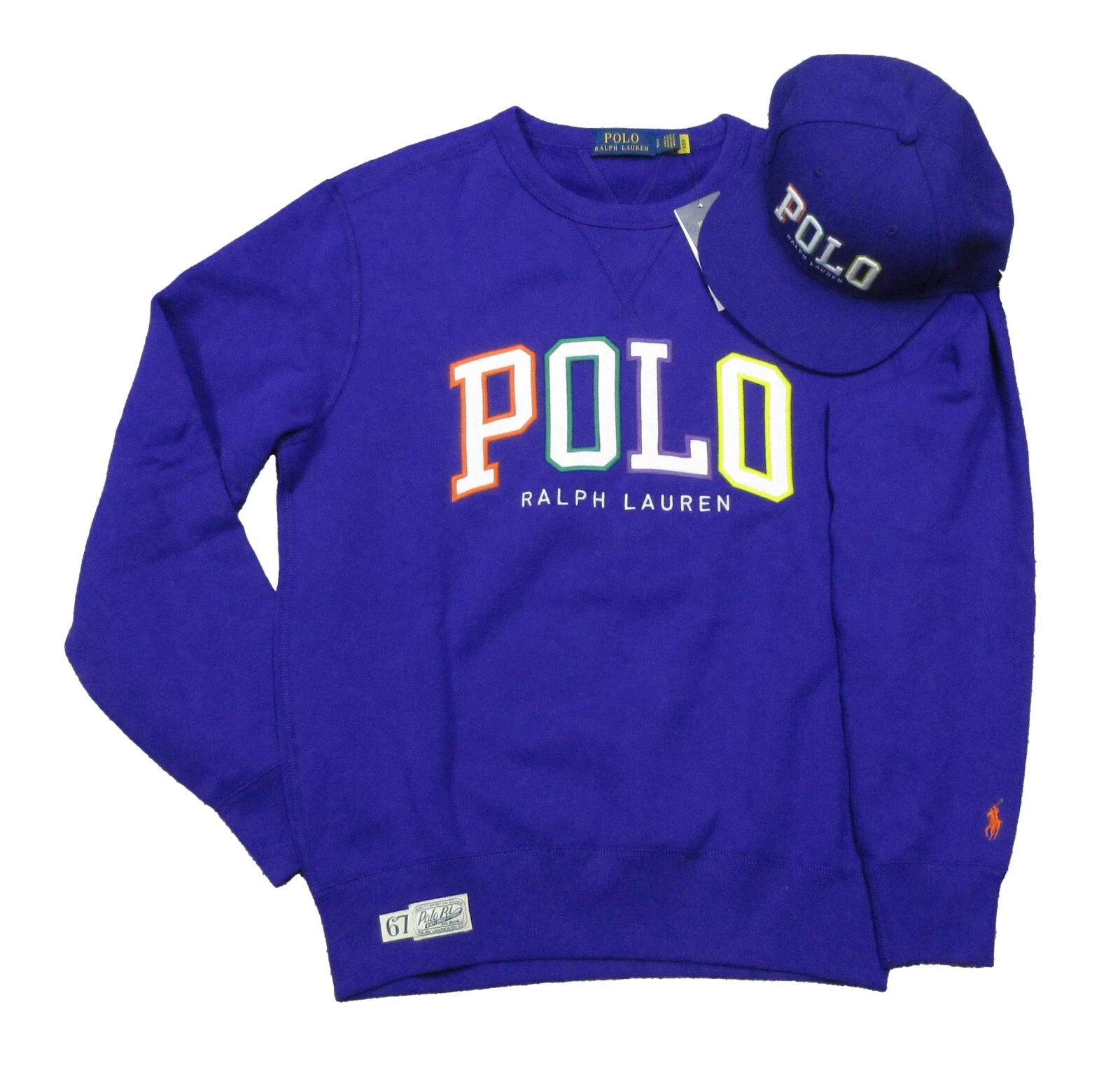 Polo Ralph Lauren Men's Blue Logo Graphic Fleece Pullover Sweatshirt & Hat Set