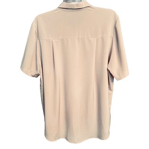 Classic Button-Up Short Sleeve Luxe Blouse Bust 55" Beige Career OfficeCore - Picture 8 of 12