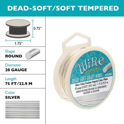 Wire, 75 Foot Spool BeadSmith Non Tarnish Silver 20 Gauge Wrapping Wire