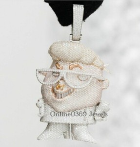 Authentic Men's VVS Moissanite Baguette Cubic Zirconia Classic Pendant White Gold Plated