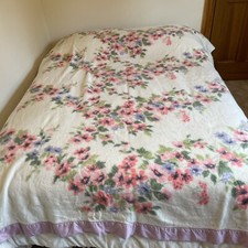 Vtg Chatham Blanket Lavender Satin Trim Floral Twin Full Size Acrylic 68x88