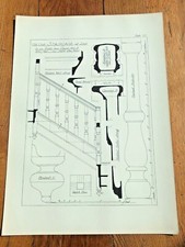 1902 large measured drawing print ! old oak staircase at leek plate 101
