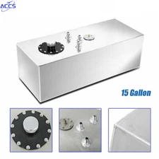 15 Gallon 60L Polished Aluminum Race Fuel Cell Gas Tank With Cap + Level Sender