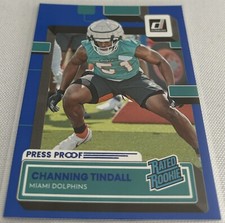 2022 Donruss Football Channing Tindall Miami Dolphins Press Proof Blue Rookie