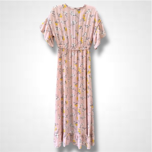 ASOS Moon River rosa gelb Blumen Faux Wickel High-Low Kleid Flatterärmel Medium - Bild 2 von 9