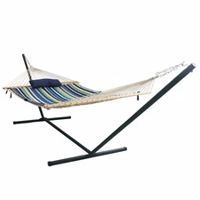 Hammock Cotton Rope Patio Garden Furniture 15 Foot Wheels Steel Stand Oversized
