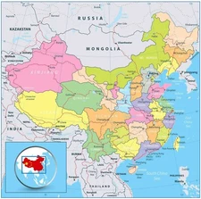 Iconic Arts Laminated 24x24 Poster: Political Map - Map China