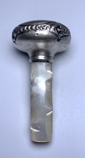Antique Victorian Sterling Silver  Mother Of Pearl Parasol Umbrella Handle