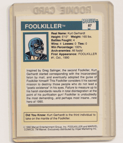 Impel MCU Serie 1 1990 Foolkiller 87, Nomad 86 y New Warriors 85 Novatos - Imagen 2 de 6