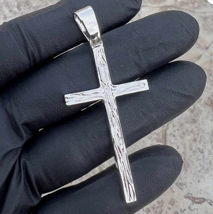 Colgante de cruz de plata esterlina 925 maciza de 2 pulgadas para hombre dise...