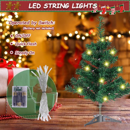 2ft Artificial Small Mini Tabletop Christmas Tree with LED Warm Light & Ornament - Picture 18 of 19