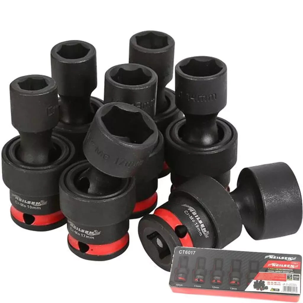 7pc Universal Swivel Impact Bit UJ Driver Socket Set 3/8"" 10mm - 19mm Neilsen