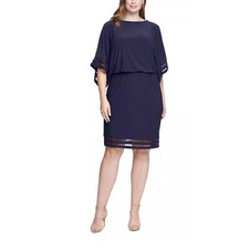 JESSICA HOWARD Plus Size Blouson Lace-Trim Kimono Sleeves Dress Navy 24W