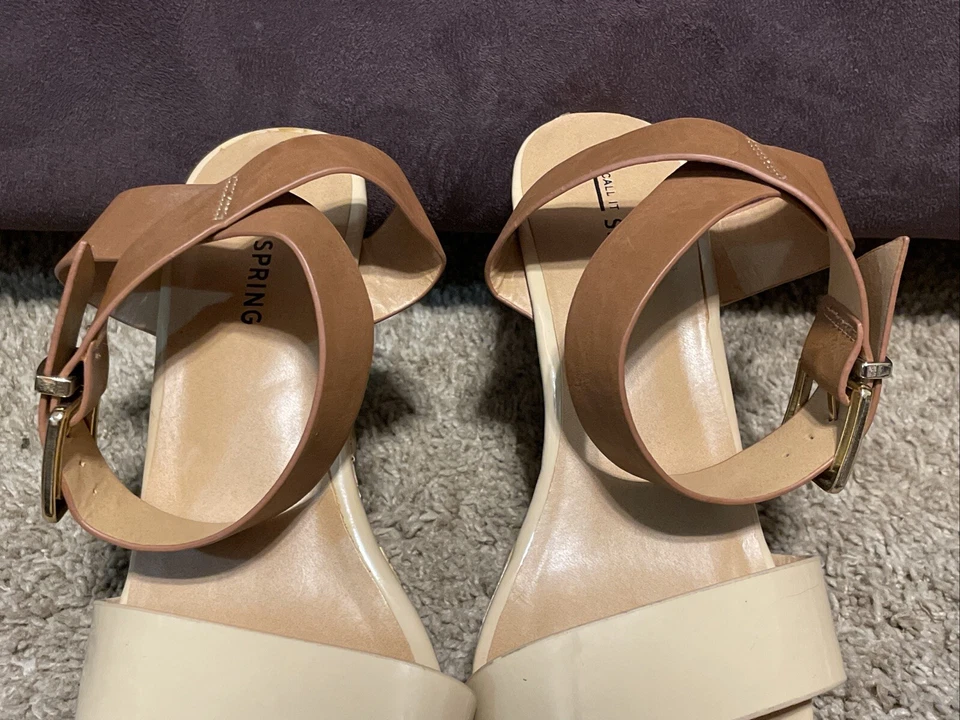 Call It Spring Beige Platform WEDGE HEEL Sandal Woman’s size 7 - Image 4 of 4