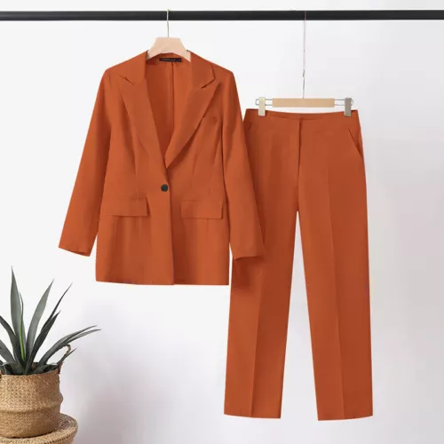 Women Wide Leg Trousers Blazer And Pants Suit Set Ladies Regular Fit Solid Color - Picture 10 of 18