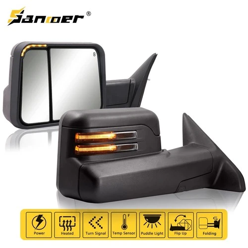Manual Flip-up Towing Mirrors LED Amber Signal For 2009-2018 Dodge Ram 1500 2500