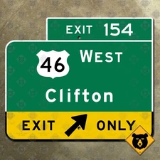 New Jersey parkway exit 154 US Route 46 West Clifton highway sign Garden 18x15