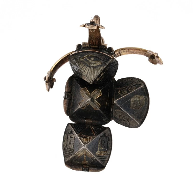 Yellow Gold Men's Masonic Ball Fob Pendant - 9k & 925 Folding Orb Missing Parts - Image 2 of 4