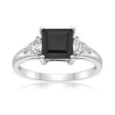 Sterling Silver Ring with 7mm Princess Cut Black Onyx Size 9